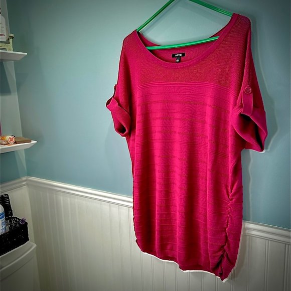 Apt. 9 Size 1X Pullover Short Sleeve Roll Tab Side Ruching Fuschia Comfort - Picture 14 of 15